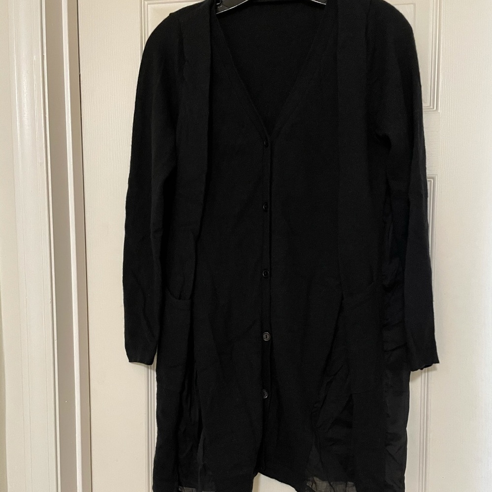 Blk cardigan with sheer side panels